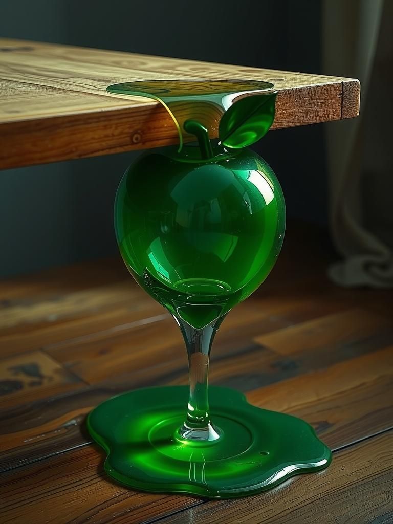 Translucent Green Glass Figure Melting as Oil Painting