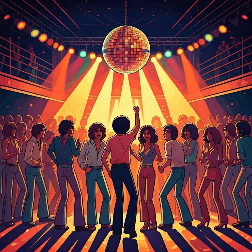 Psychedelic Disco Scene Inspired by Surrealist Art