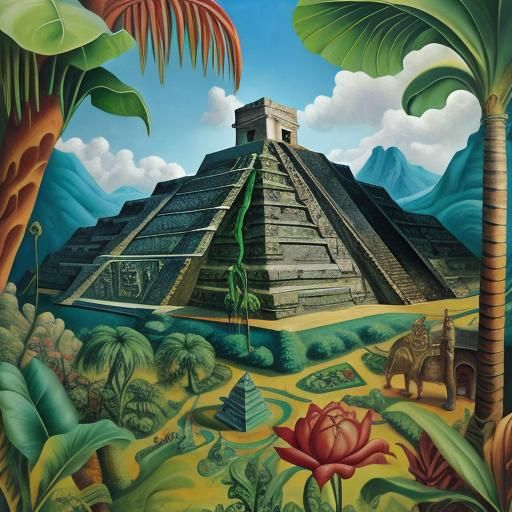 Surreal Mayan Temple in Jungle, Dali Style