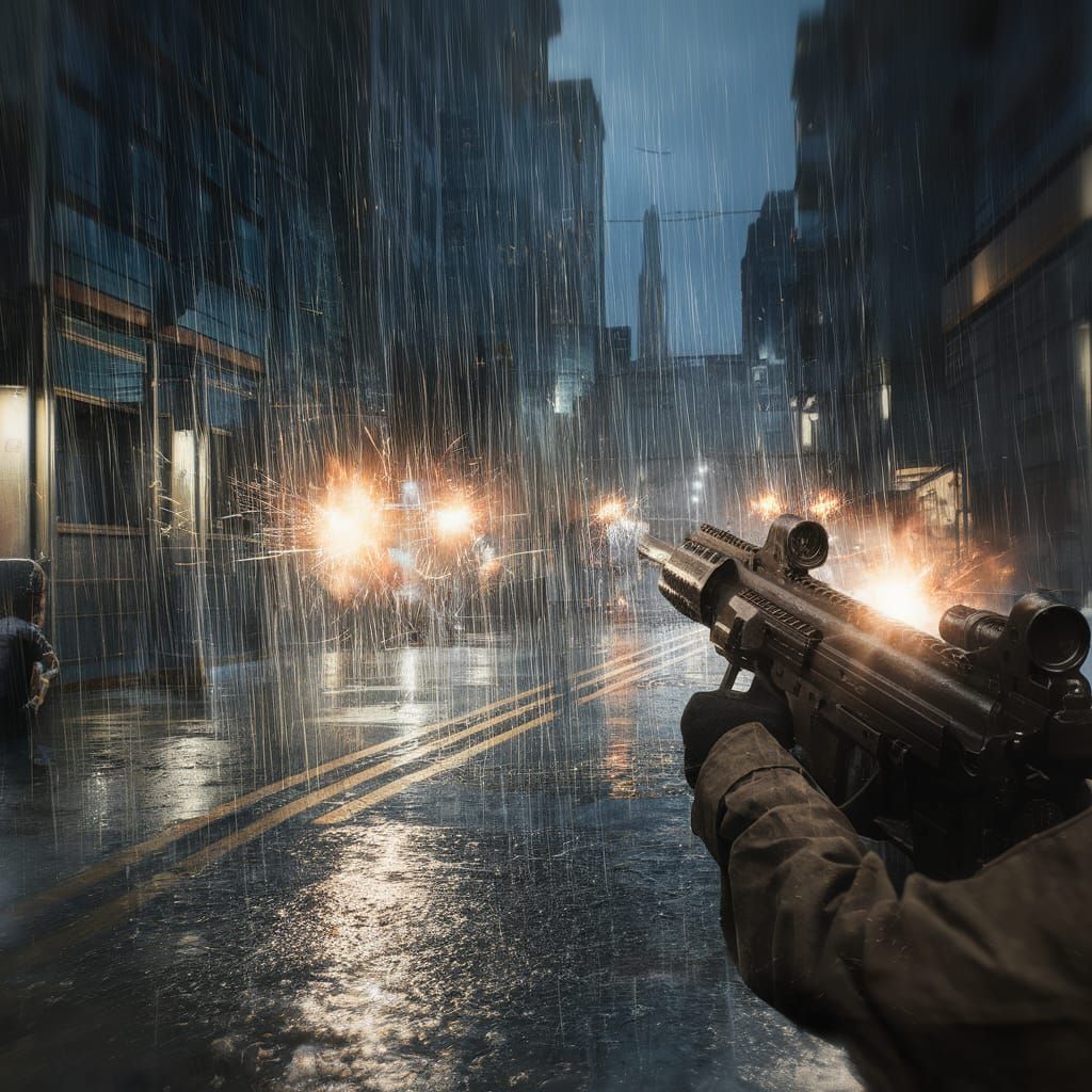 Night Gunfight in War-Torn City: Close Quarters Combat