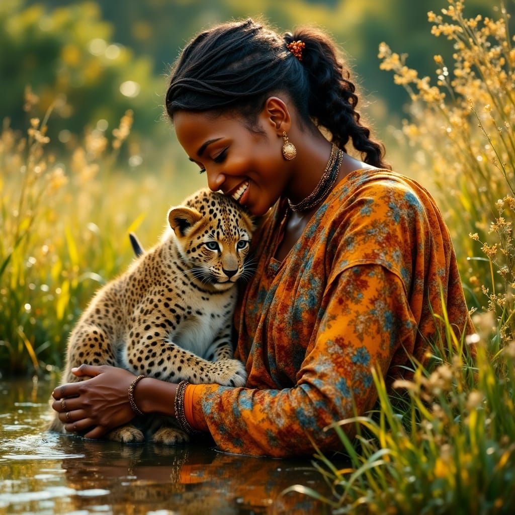 Ethereal Serengeti Encounter: Close-Up of African Woman and ...