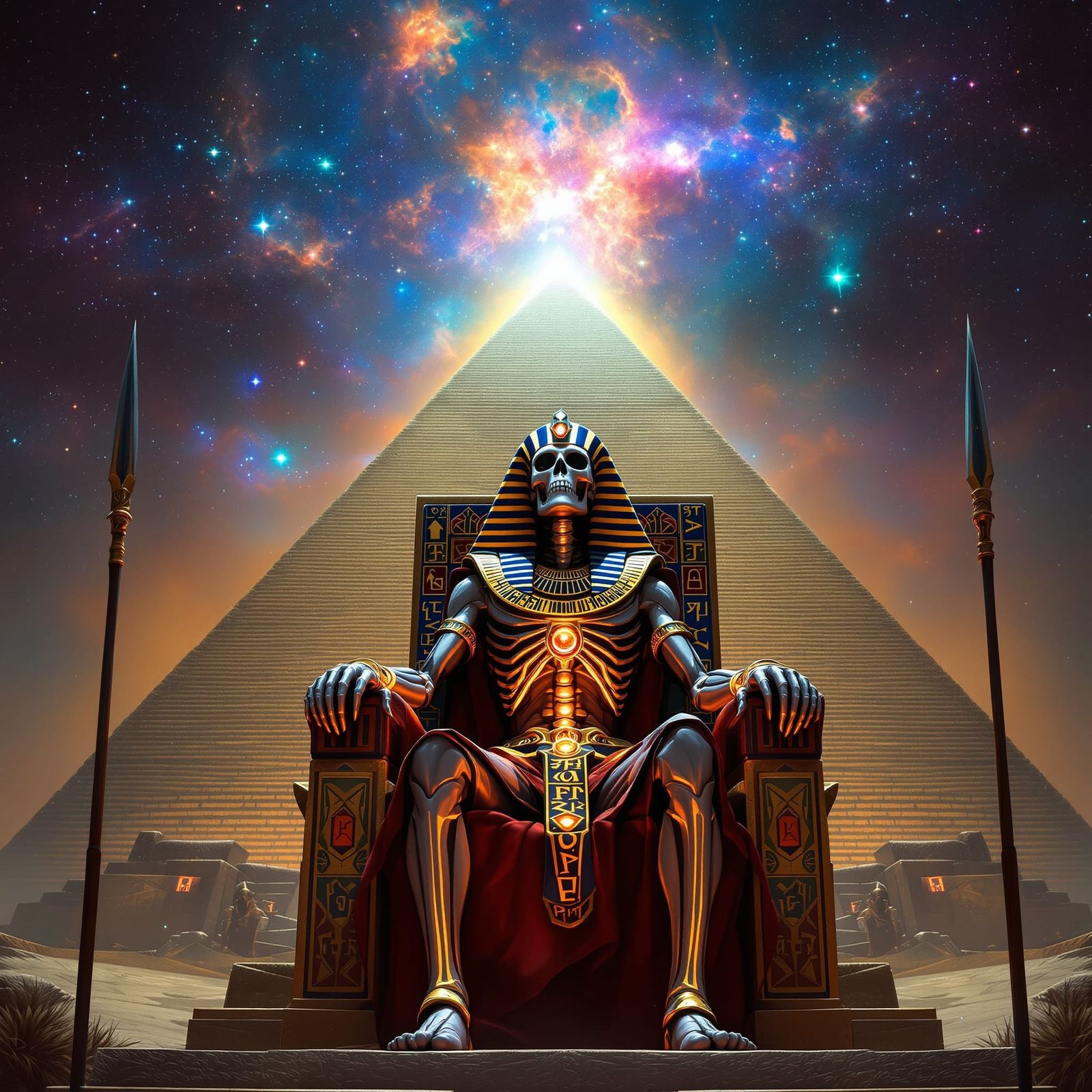 Skeletal Pharaoh Shaman on Cosmic Throne