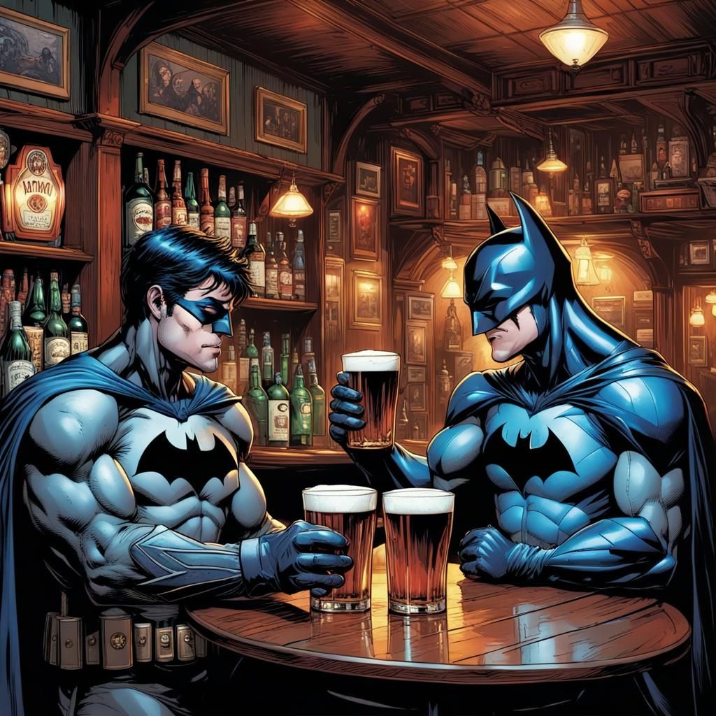 Batman and Nightwing at Irish Pub, Comic Art