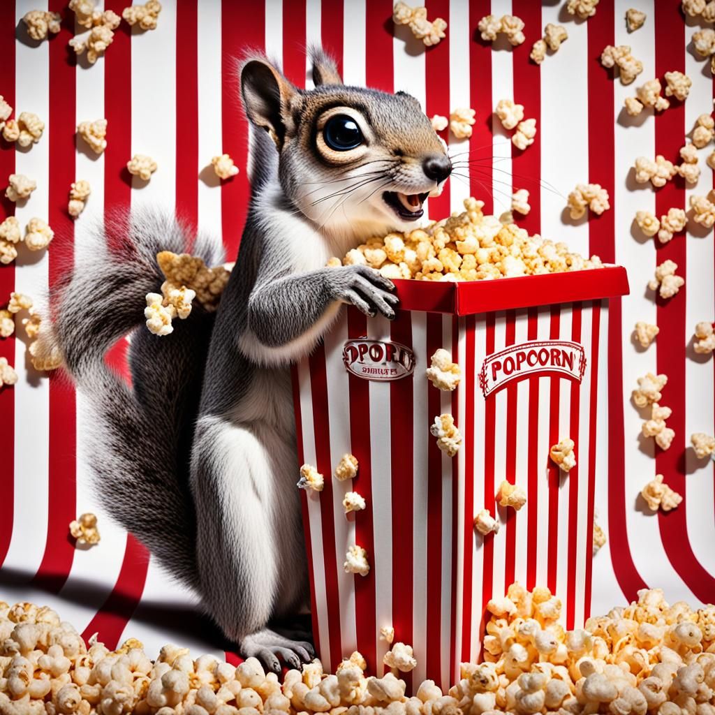 Popcorn Squirrel in Melting Surrealist Movie Theater