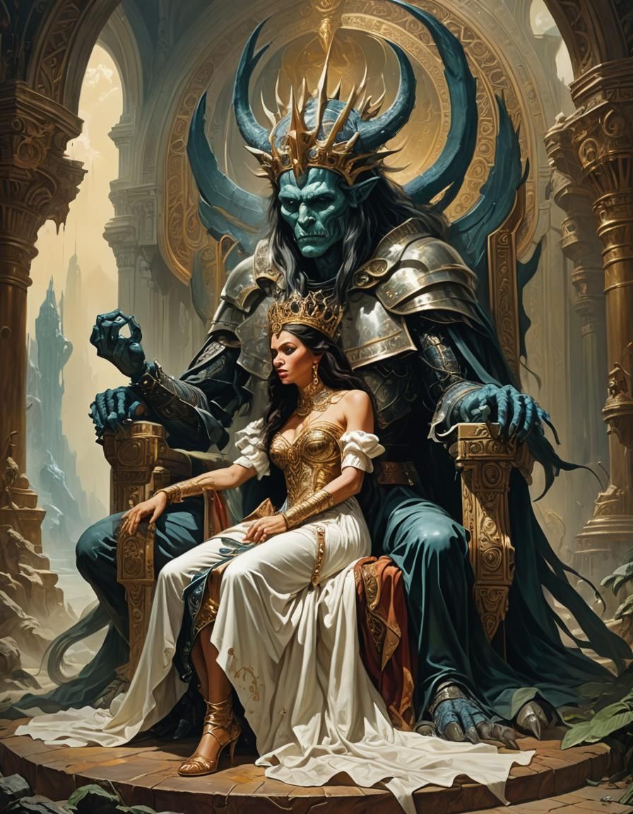 Alien Queen Enthroned: Vintage Sci-Fi Fantasy Art