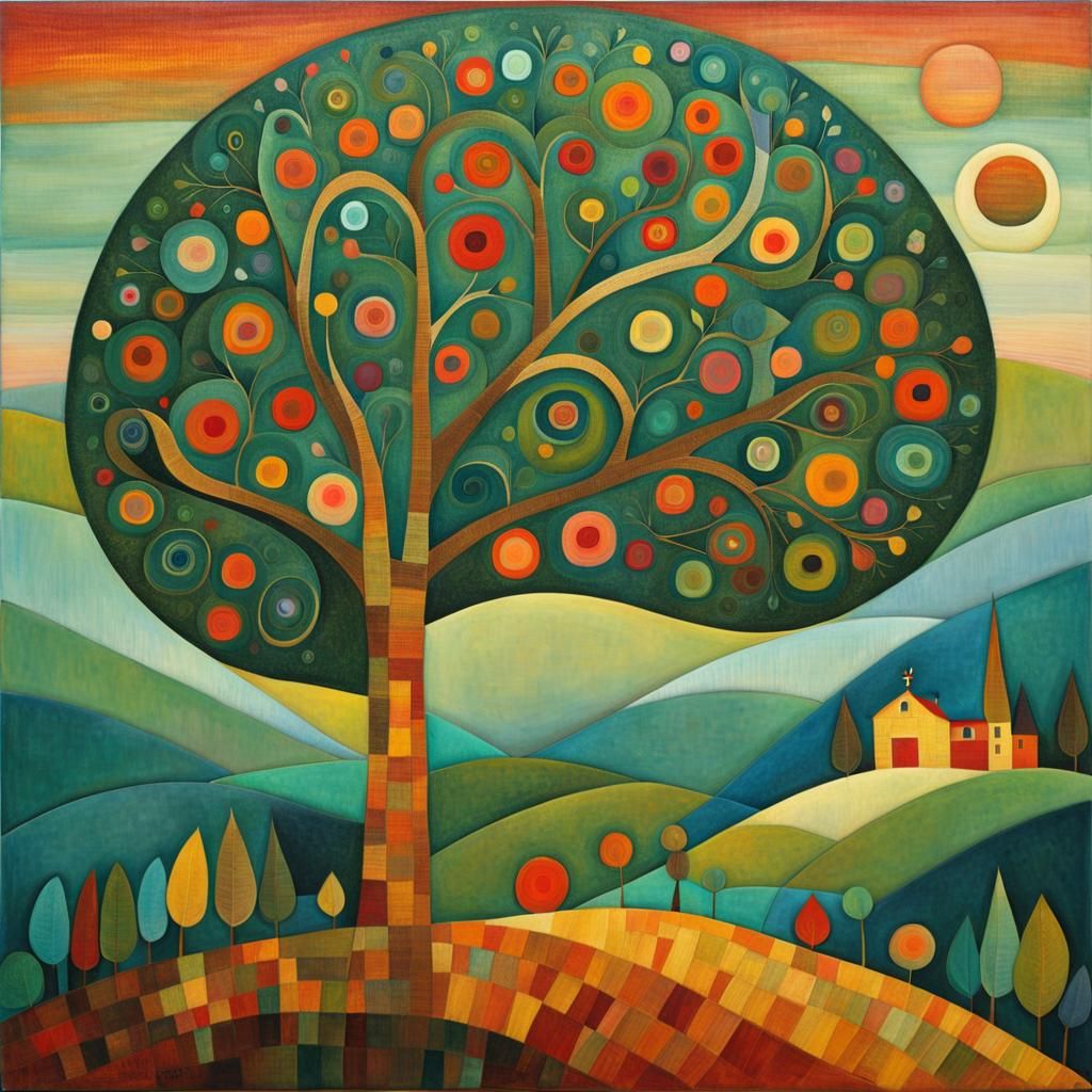 Tree on Hill: Expressionist Art