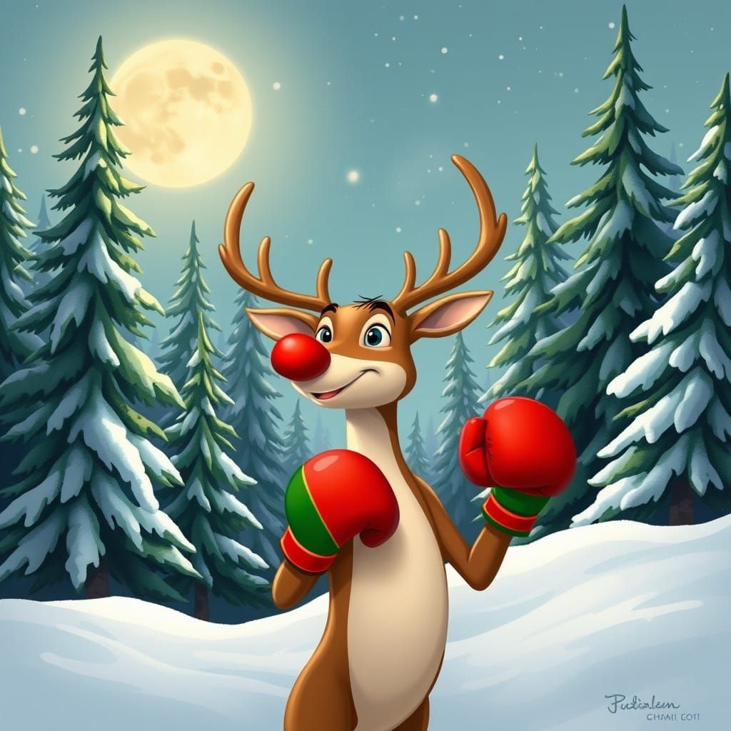 Rudolph the Red-Nosed Reindeer in Boxing Gloves