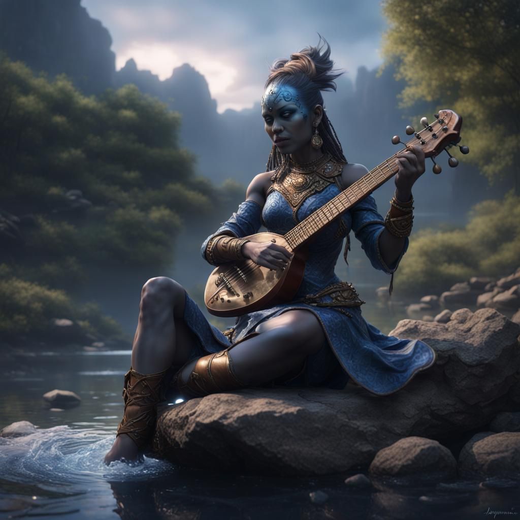 Apsara Water Spirit Bard Playing Sitar