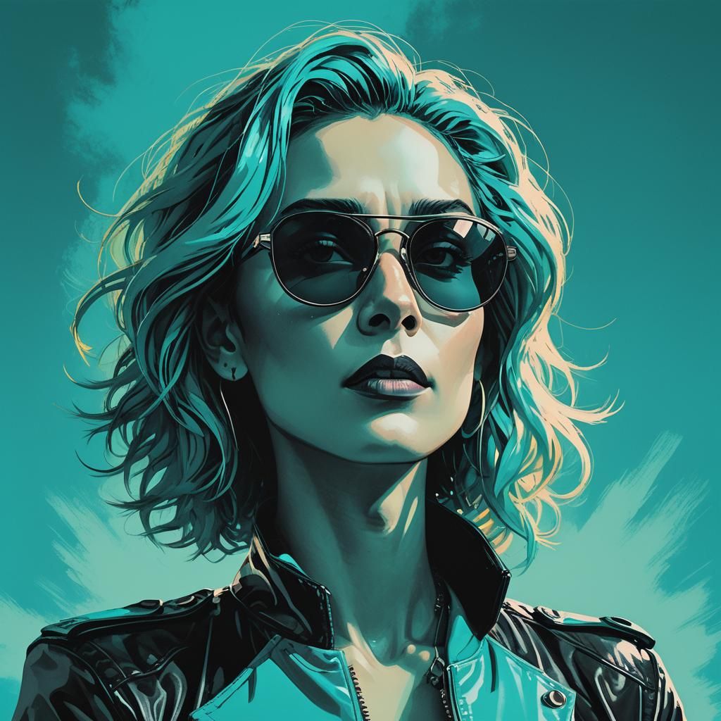 Stylish Character in Sunglasses Gazing into Turquoise Sky