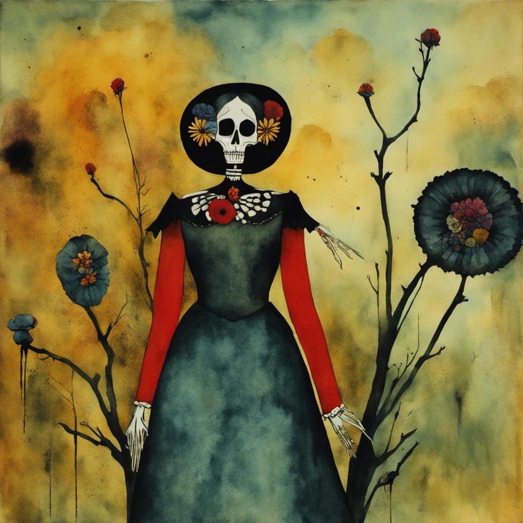 La Calavera Catrina: Watercolor Art with Flowers