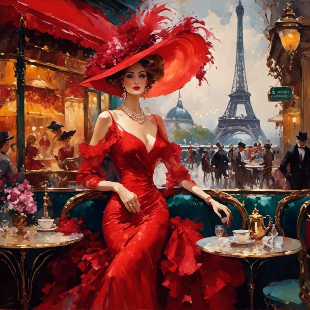 Elegant Woman in Red Dress, Maimon Style