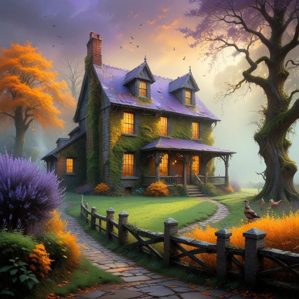 A Weathered Medieval Abode in Vibrant Autumn Hues