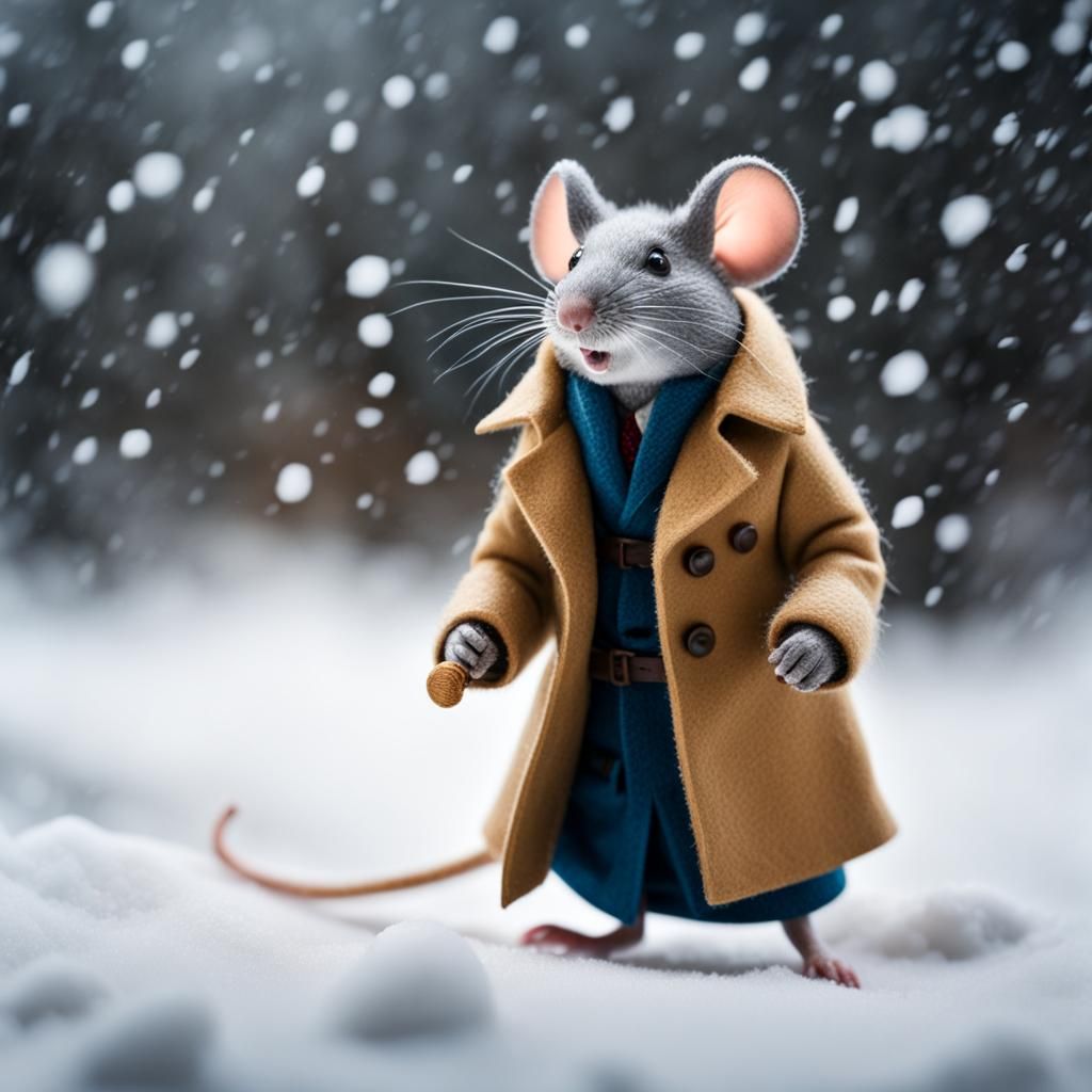 Felt Mouse in Blizzard: A Hyperrealistic Scene