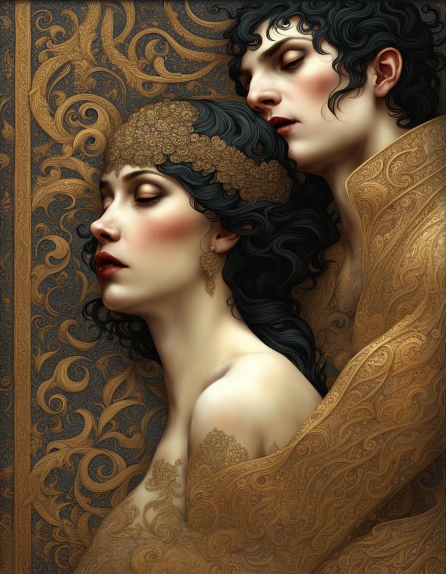 Passionate Embrace in Hyperrealistic Style