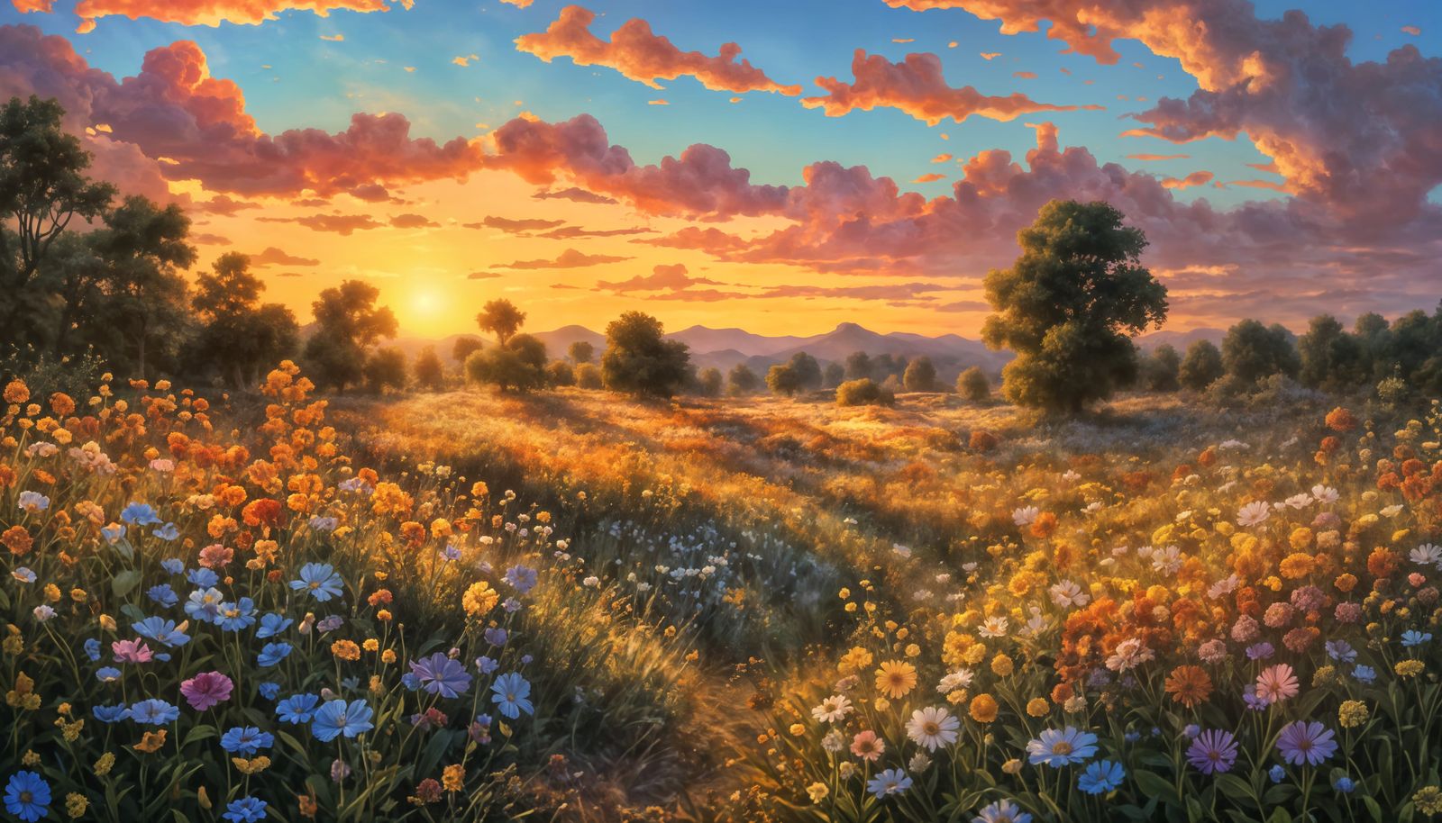 Meadow in Vibrant Sunset Glory