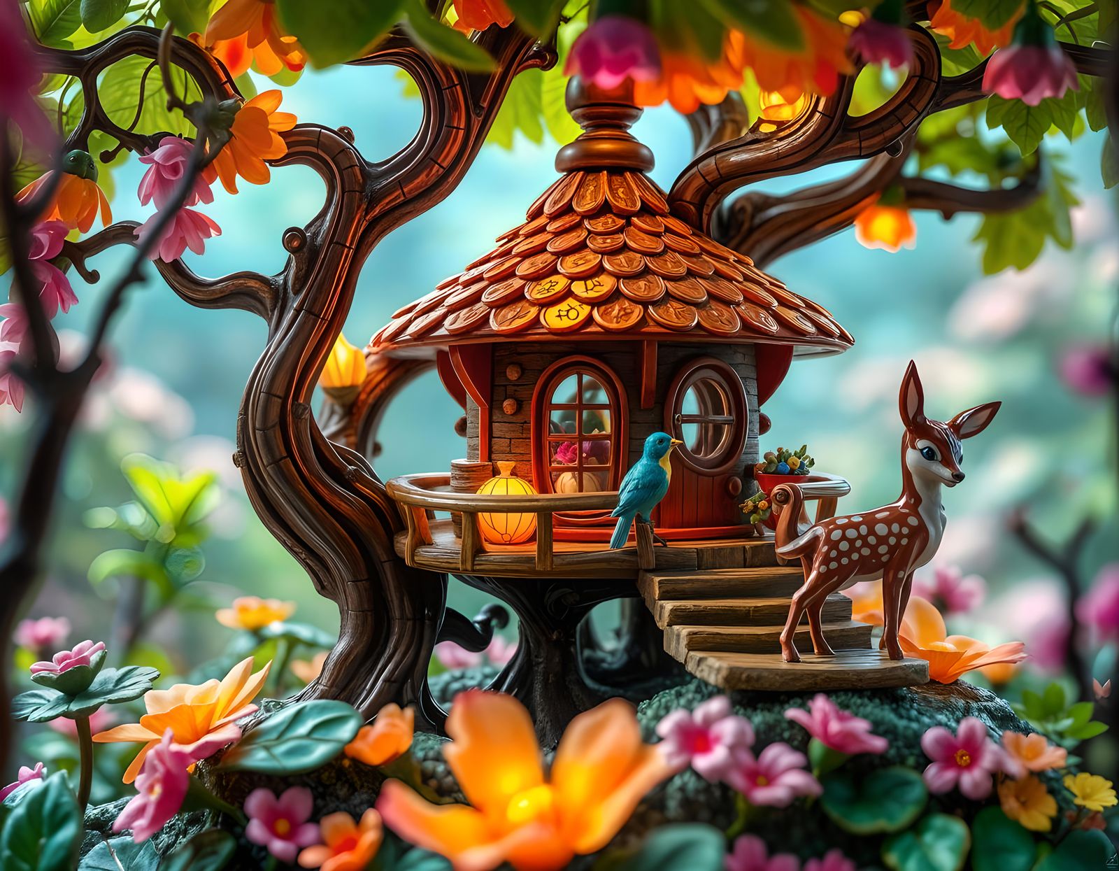 Enamel Glass Treehouse in Ghibli Forest