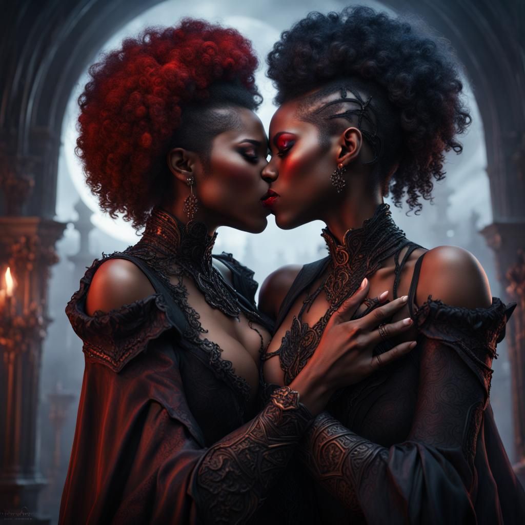 Passionate Kiss: Two Black Lesbian Vampires