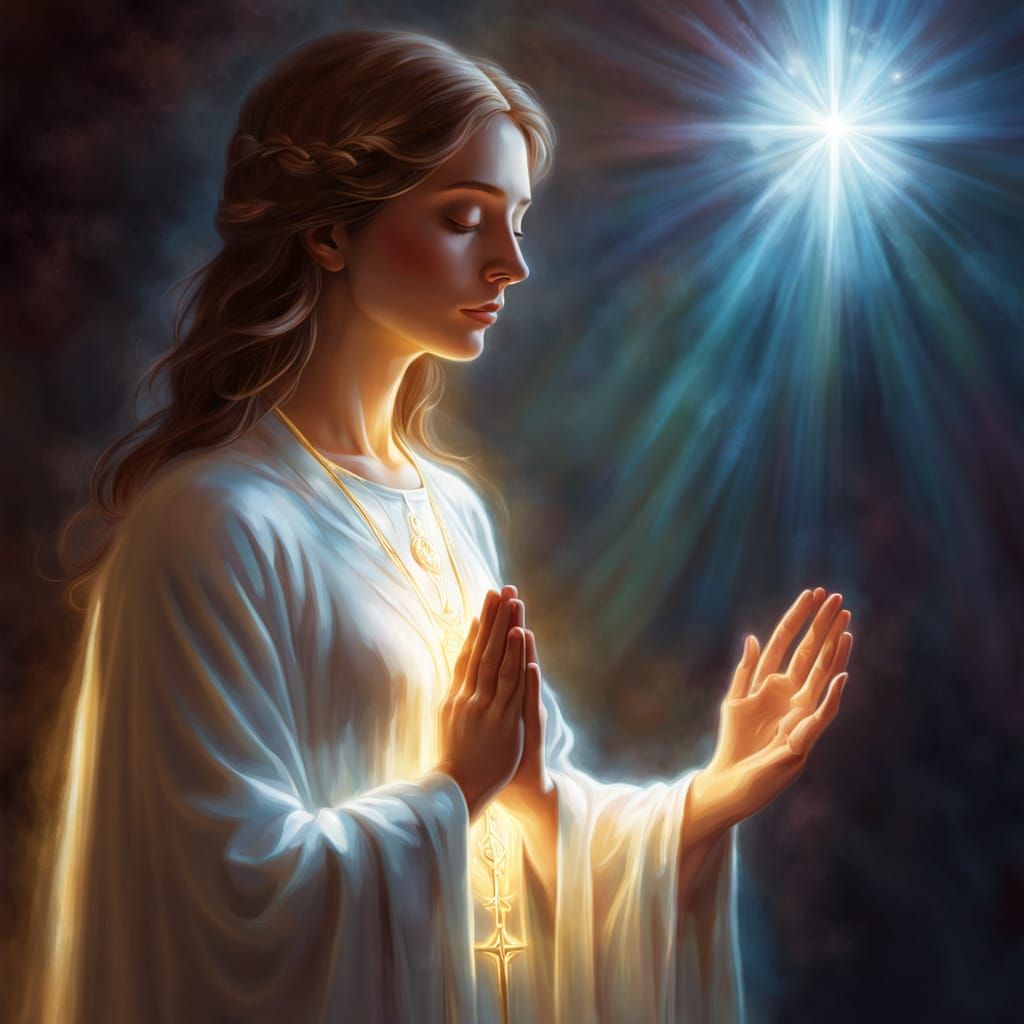 Divine Encounter: Person Praying Before Ethereal Glow