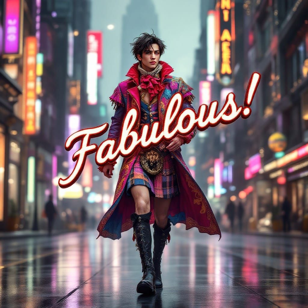 Cyberpunk Chic: Slender Model Strolls City Streets in Vibran...