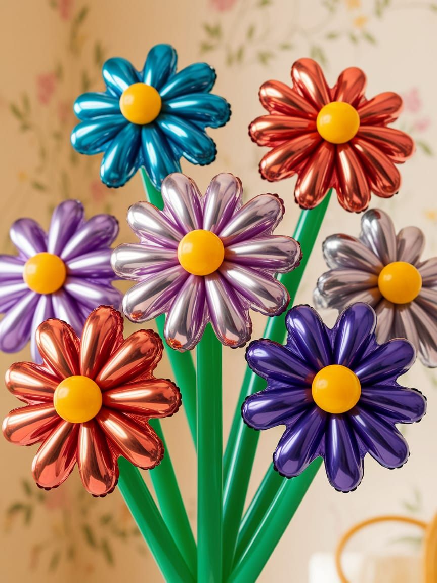 Colorful Balloon Flowers in Warmly Lit Room