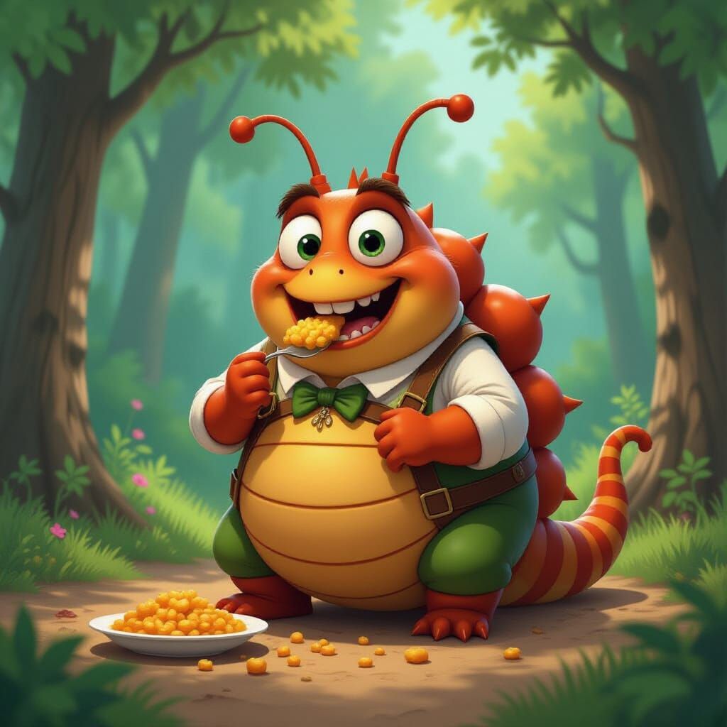 Heimlich the Caterpillar's Feast: A Pixar-esque Scene
