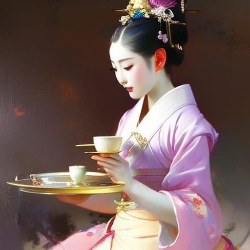 Geisha Serving Tea, Artstation Inspired