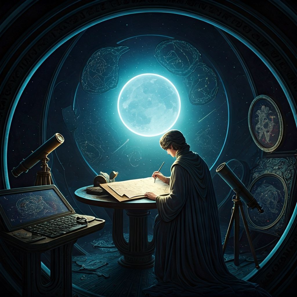 Celestial Cartographer in Nebula Observatory, Art Nouveau St...