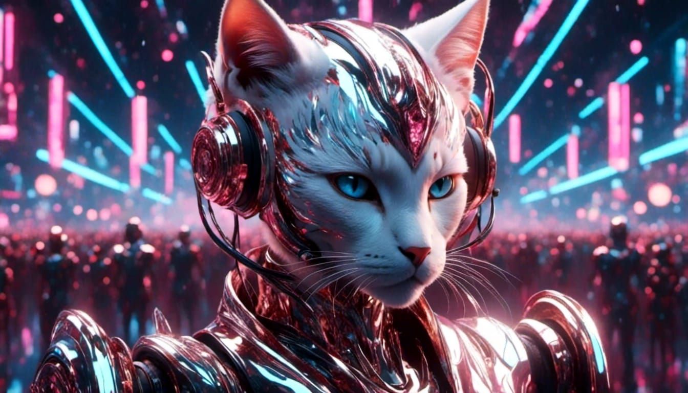 Futuristic Cat in City