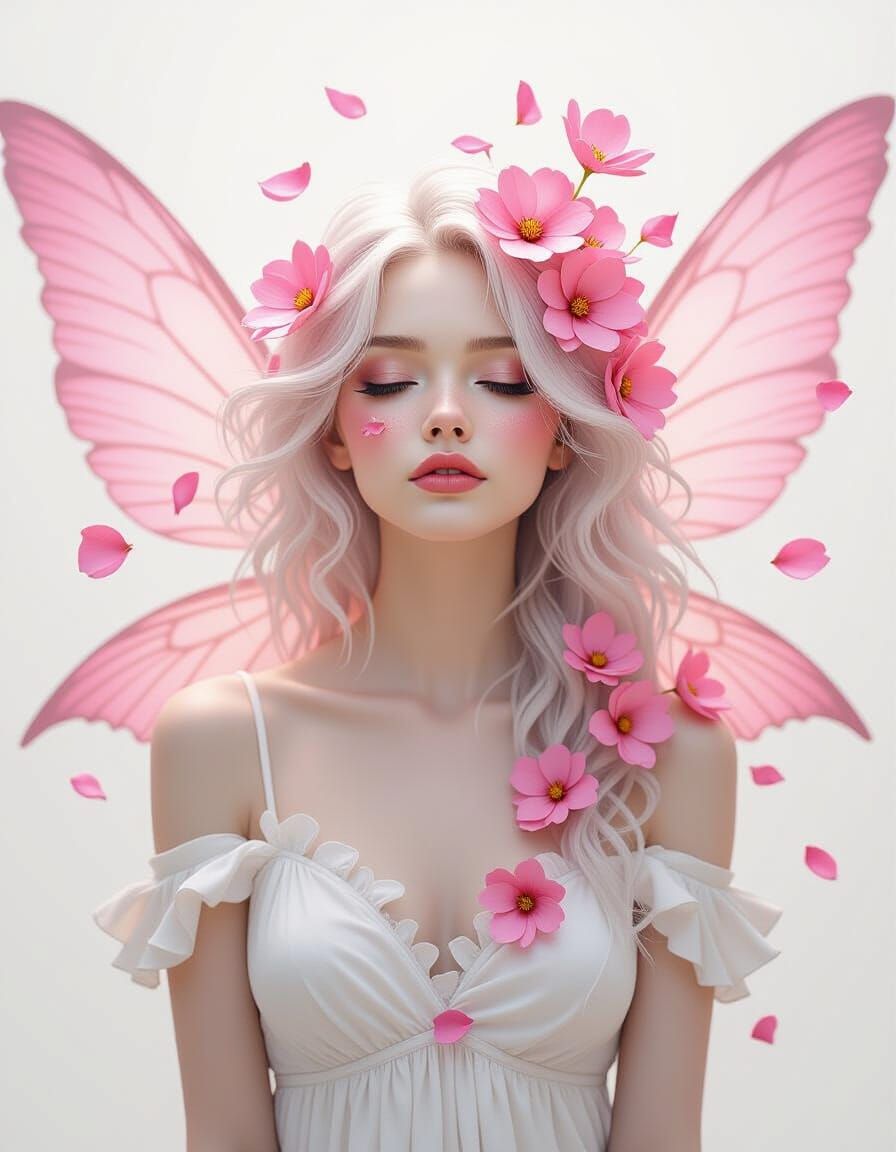 Fading Fairy Dissolving into Pink Blooms Matte Painting