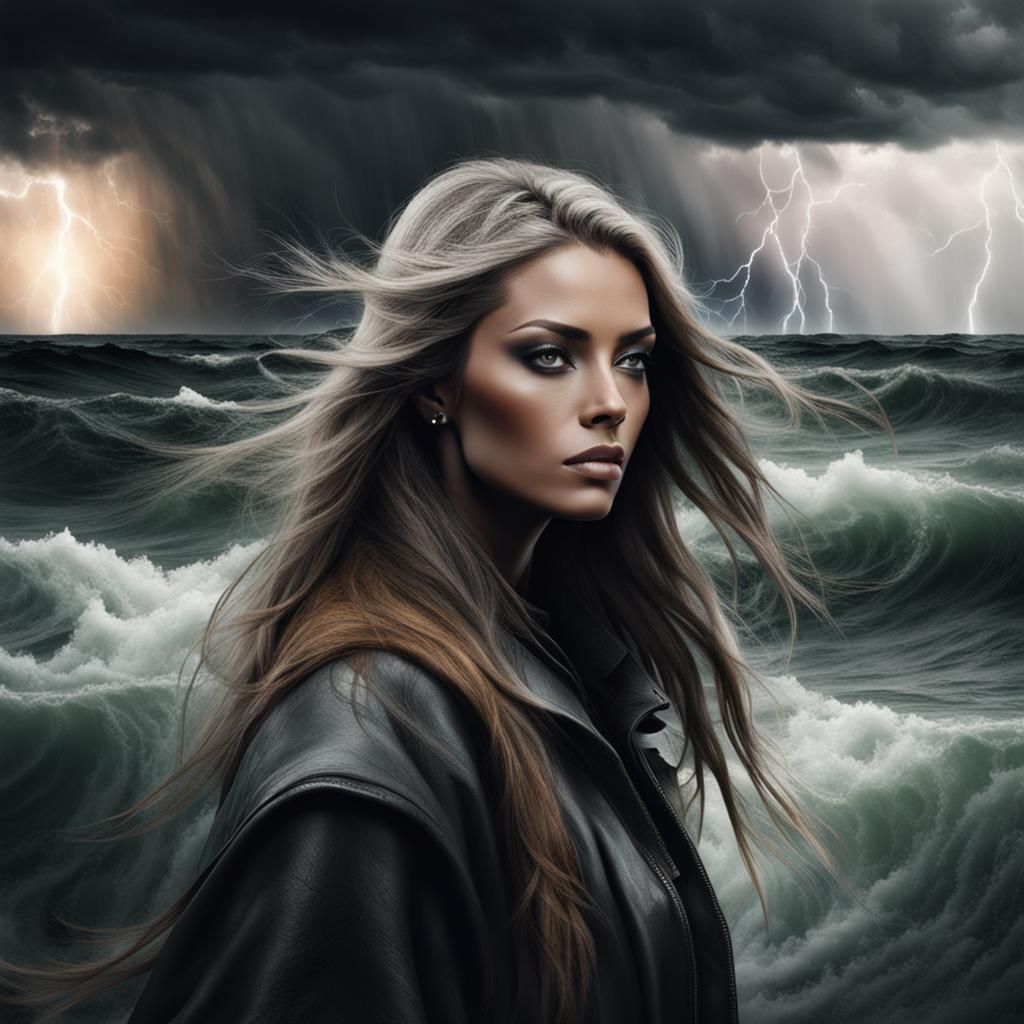 Woman Gazing into Misty Storm