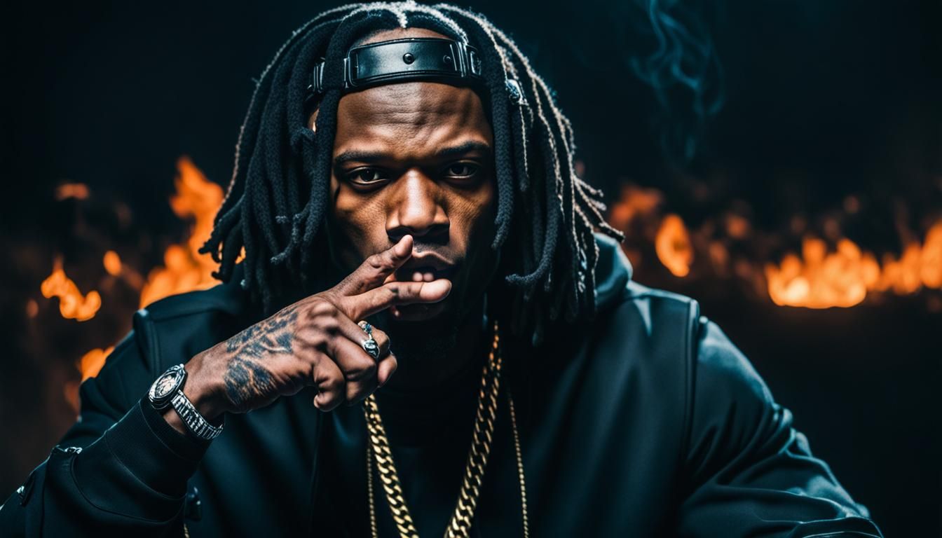 Cinematic Portrait of a Rapper Amidst Flames