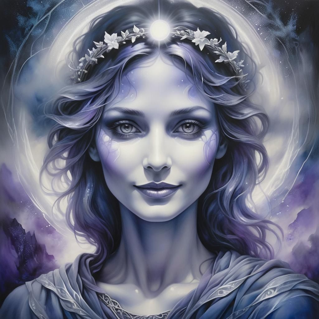 Ethereal Mystical Portrait in Charcoal Style