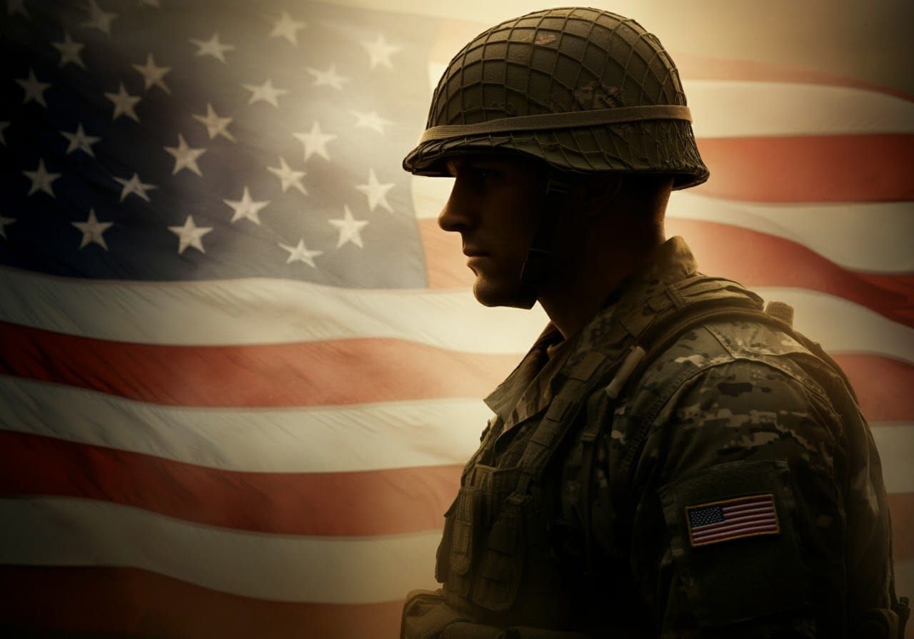 Patriotic Soldier Silhouette with American Flag