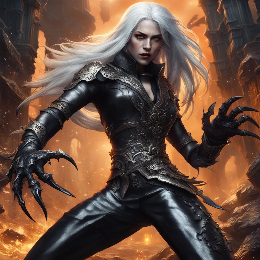 Fierce Oil-Covered Woman with Claws in Detailed Matte Painti...