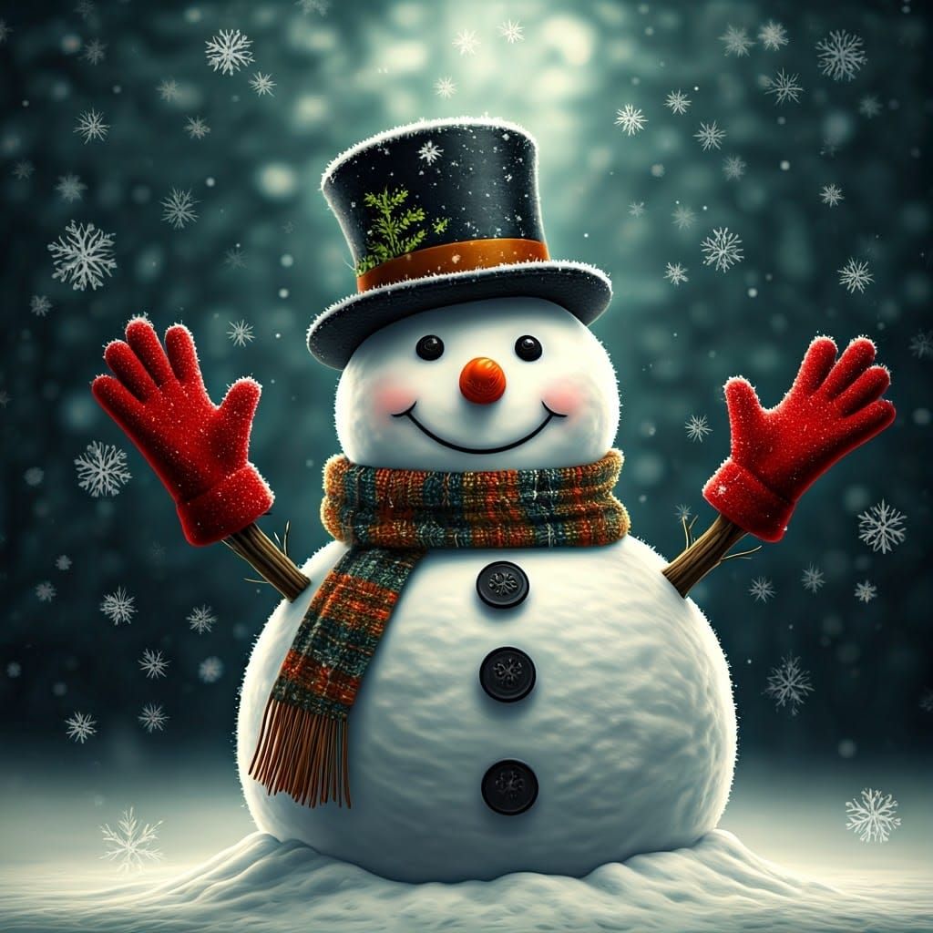 Snowman in a Bokeh Winter Wonderland