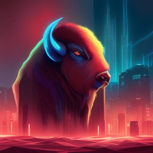 Cyberpunk Bison Head with Neon Lighting