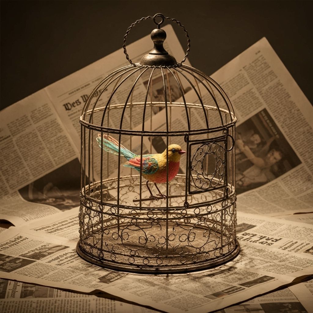 Ornate Wire Birdcage with Colorful Bird
