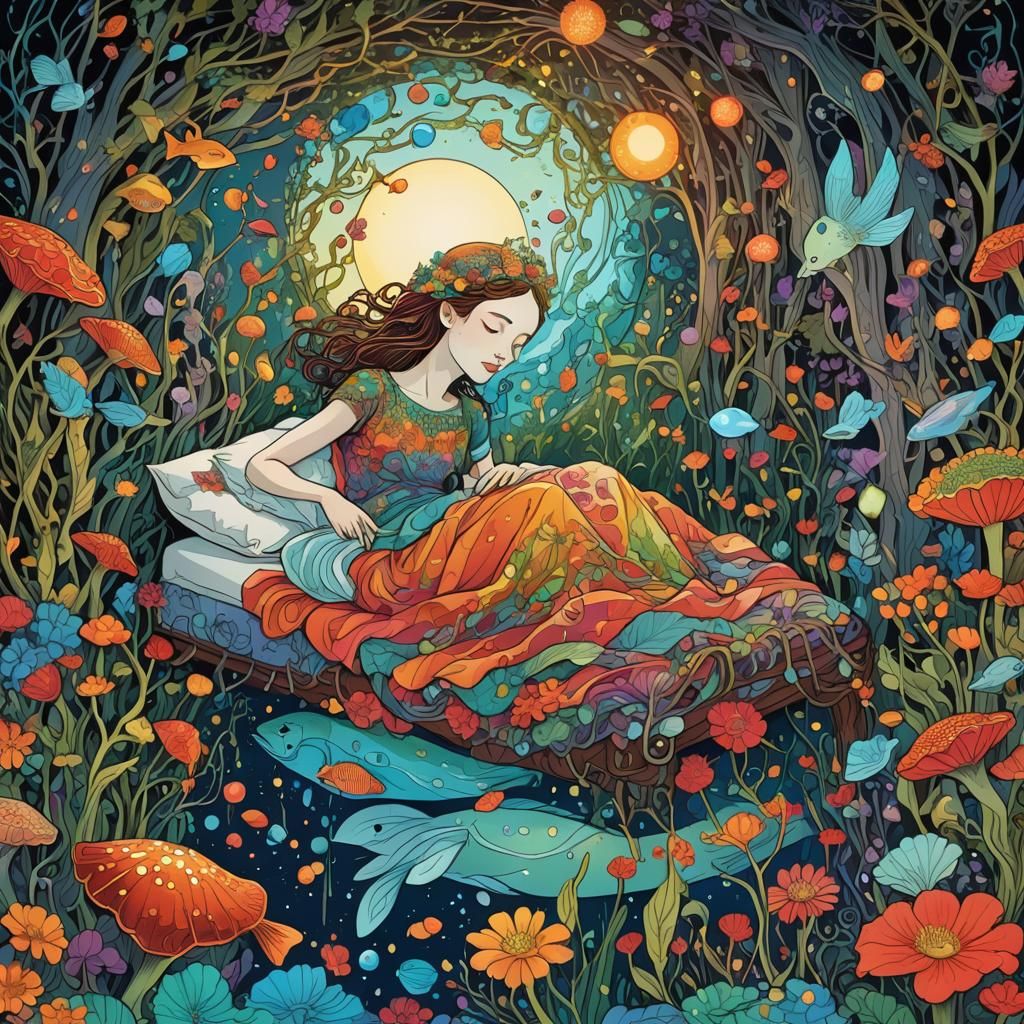 Dreamscape: Surreal Illustration with Fairy and Aurora
