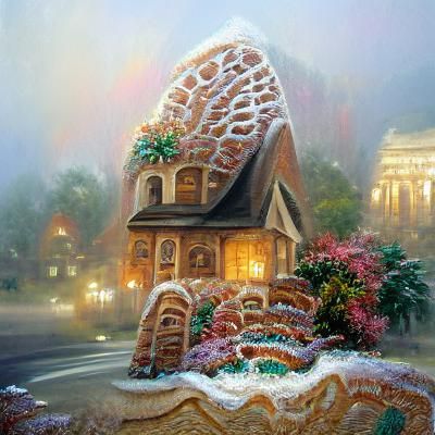 Ethereal Gingerbread House in Kinkade Style