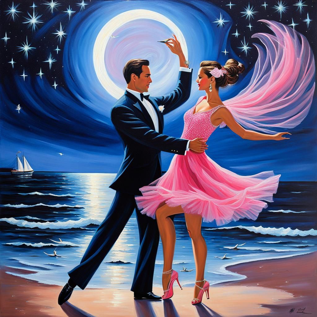 Romantic Couple Dancing by the Sea Oil Painting