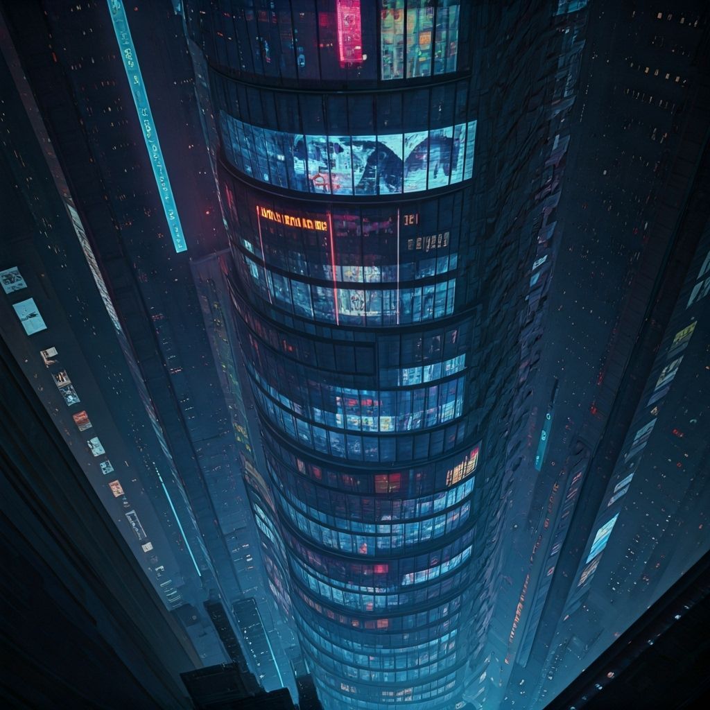 Towering Cyberpunk Skyscraper Reflects City's Chaotic Energy