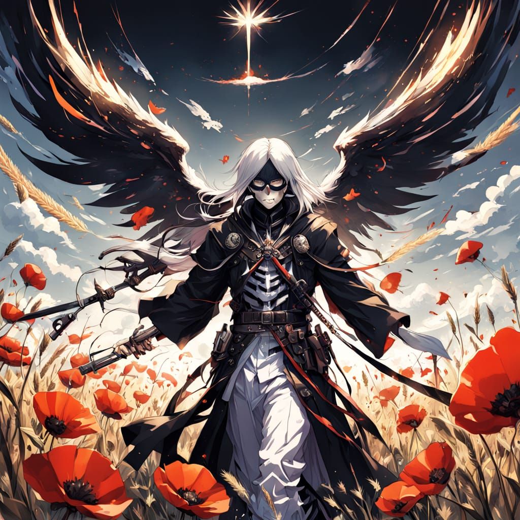 Angel of Death Amidst Vibrant Poppy Field