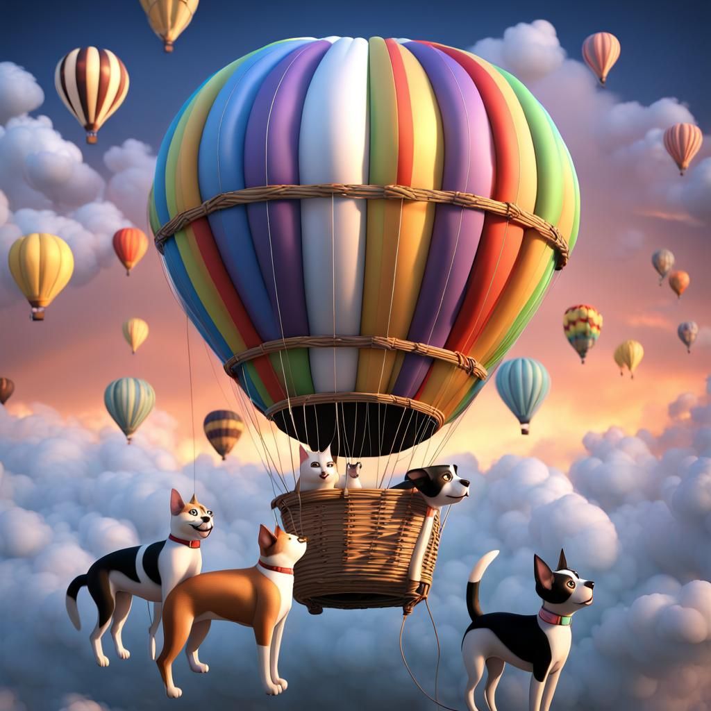 Whimsical Hot Air Balloon with Animal Passengers
