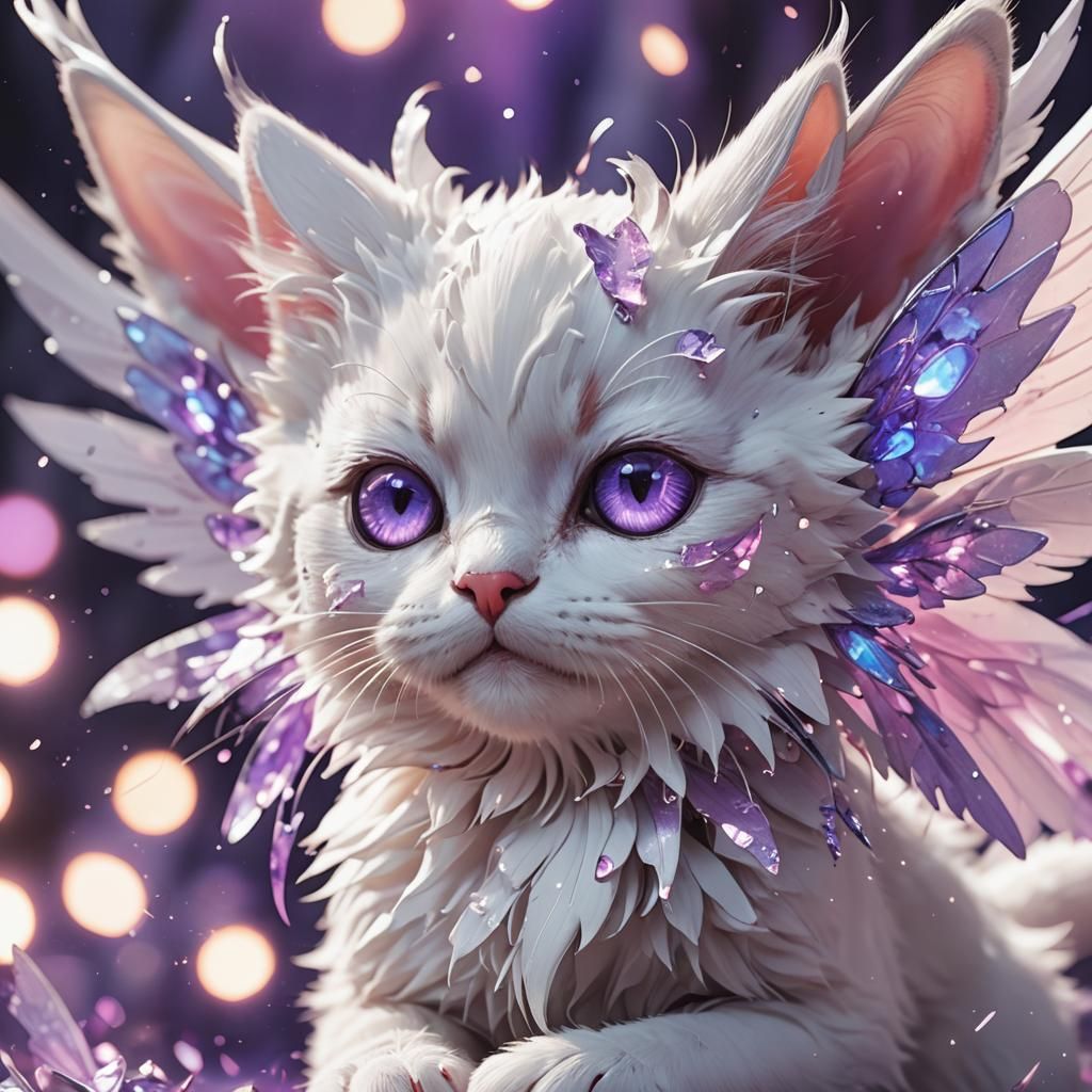 White Kitten Fairy Rending Reality in 3D Anime Art