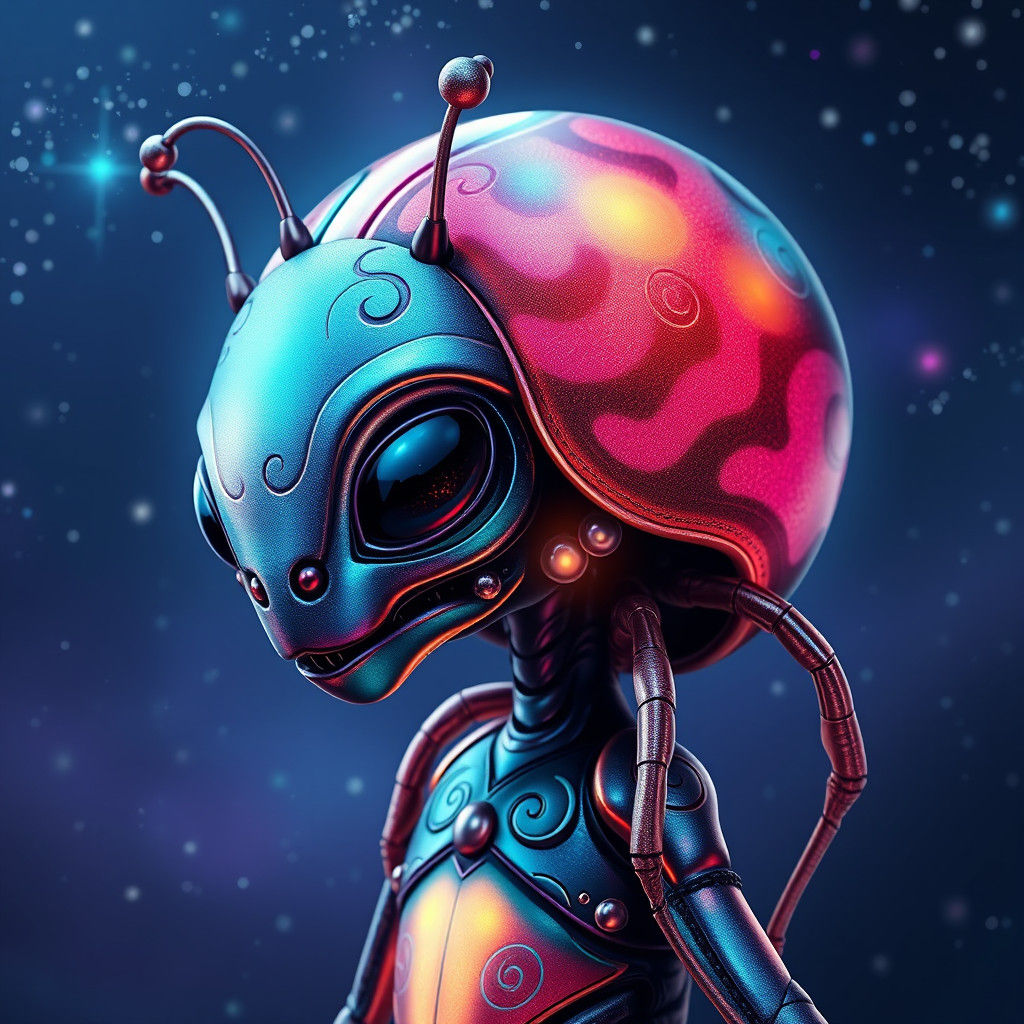 Ladybug Alien with Iridescent Exoskeleton in Digital Art Sty...