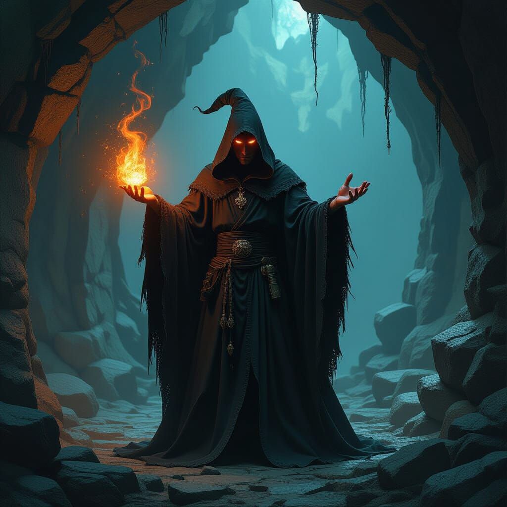 Orange-Skinned Sorcerer Casting a Sinister Spell
