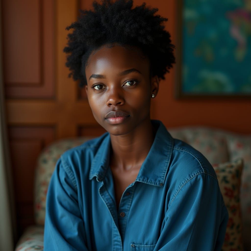 Hyperrealistic Portrait of Young Woman in Soft Lighting