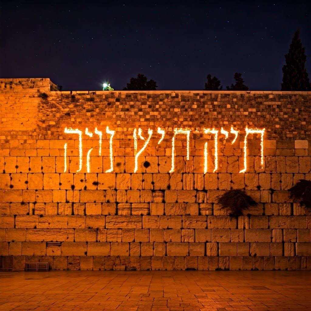 Majestic Nighttime Scene of the Western Wall in Jerusalem, I...
