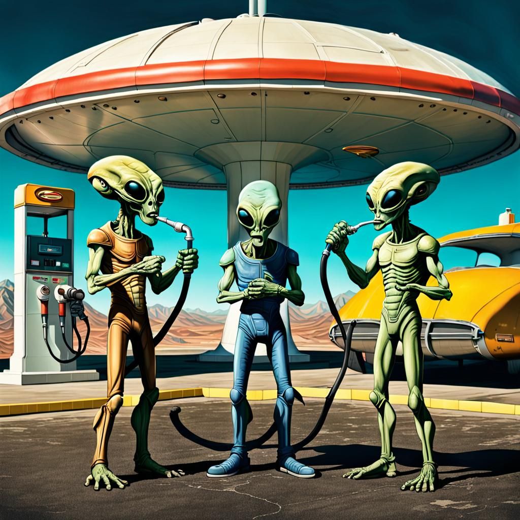Aliens Disgusted by Spaceship Fuel, Storybook Illustration