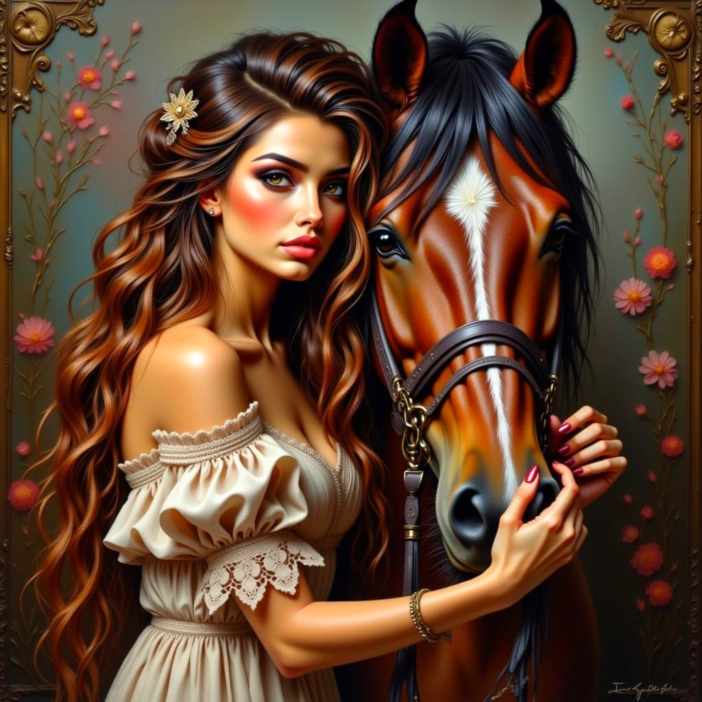 A Regal Mare Receives Tender Care in a Hyperrealistic Impast...